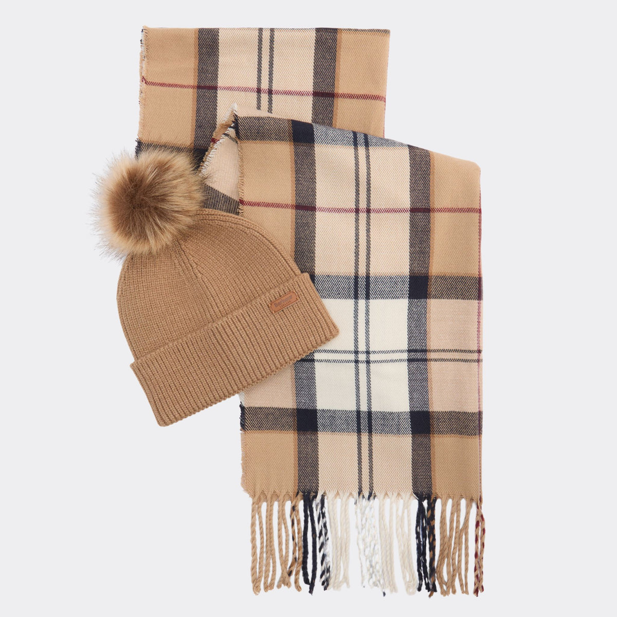 Barbour Women's Dover Beanie & Hailes Scarf Gift Set in Hessian Tartan