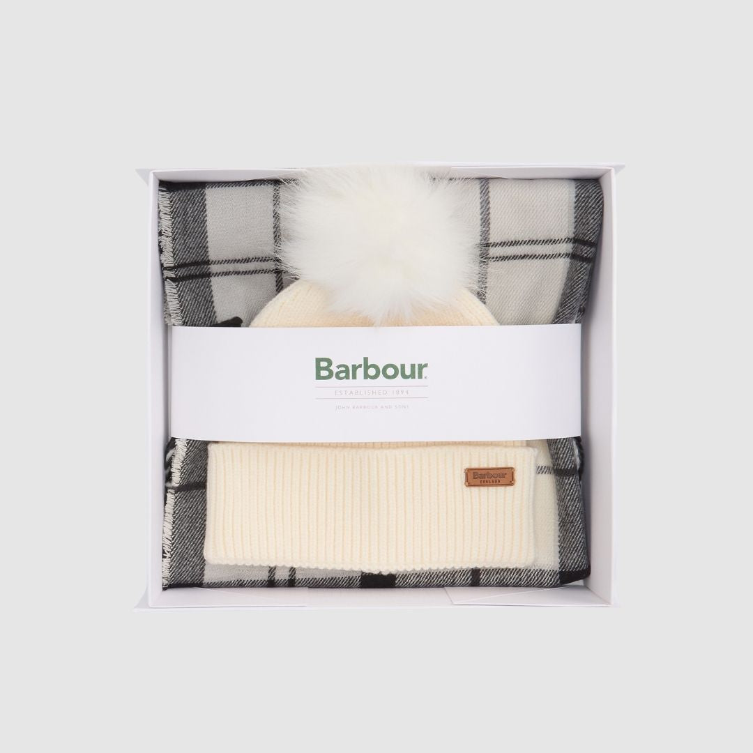 Barbour Women's Dover Beanie & Hailes Scarf Gift Set in Monochrome