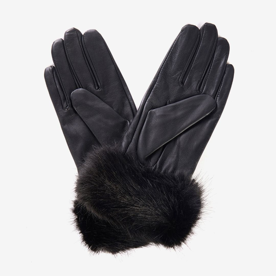 Barbour Women's Faux Fur Trimmed Leather Gloves in Black