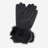 Barbour Women's Faux Fur Trimmed Leather Gloves in Black