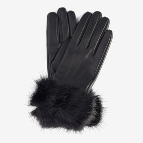 Barbour Women's Faux Fur Trimmed Leather Gloves in Black