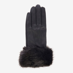Barbour Women's Faux Fur Trimmed Leather Gloves in Black