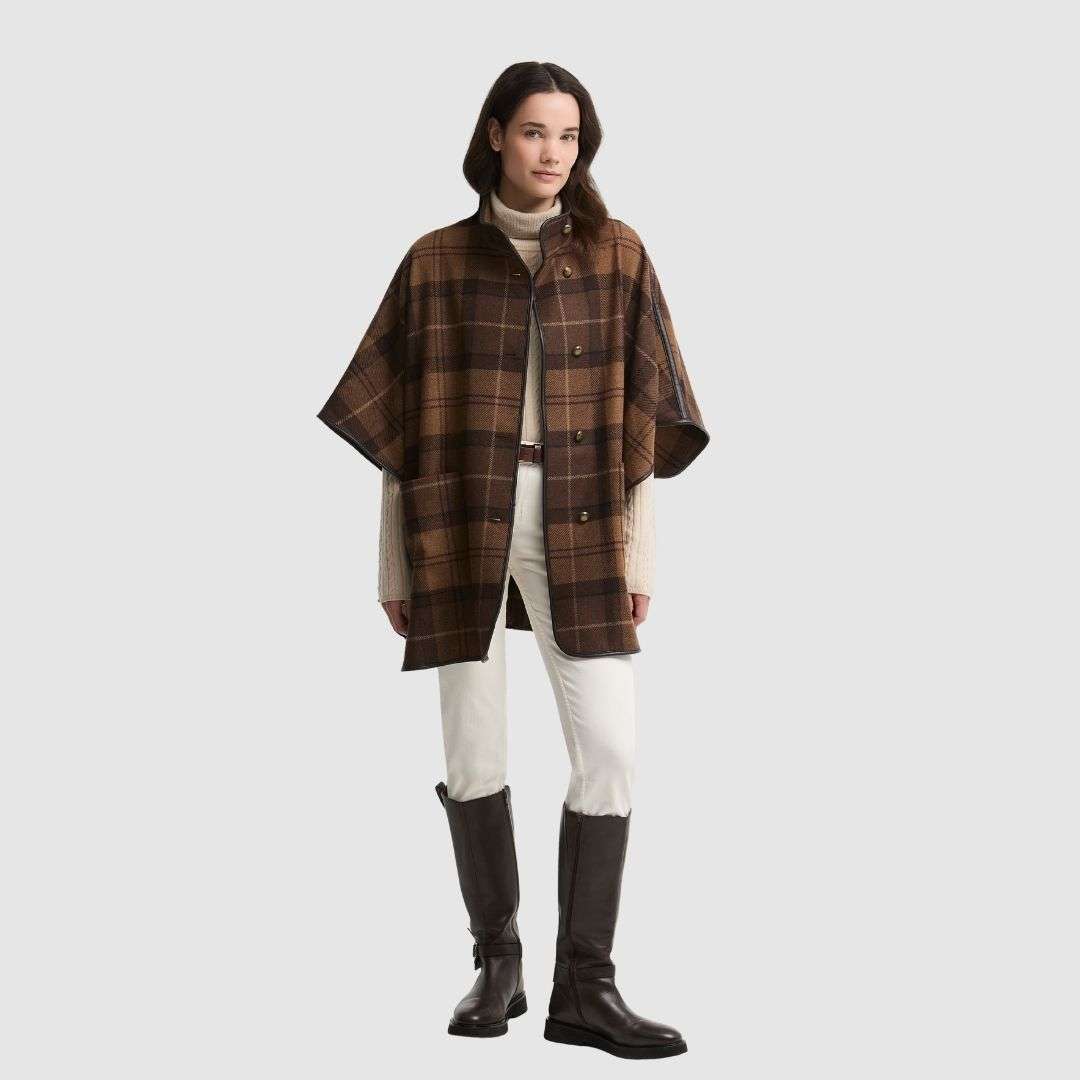 Barbour Women's Judith Wool Cape in Shadow Tartan