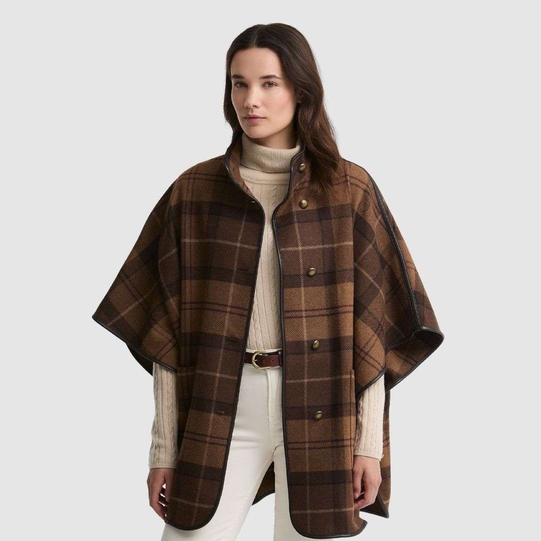 Barbour Women's Judith Wool Cape in Shadow Tartan