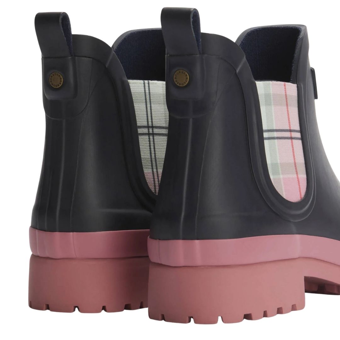 Barbour Women's Mallow Chelsea Wellington Boots in Navy and Cherry Blossom