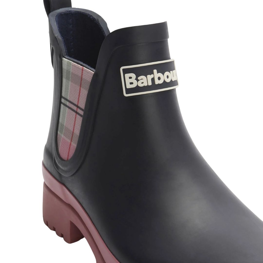 Barbour Women's Mallow Chelsea Wellington Boots in Navy and Cherry Blossom