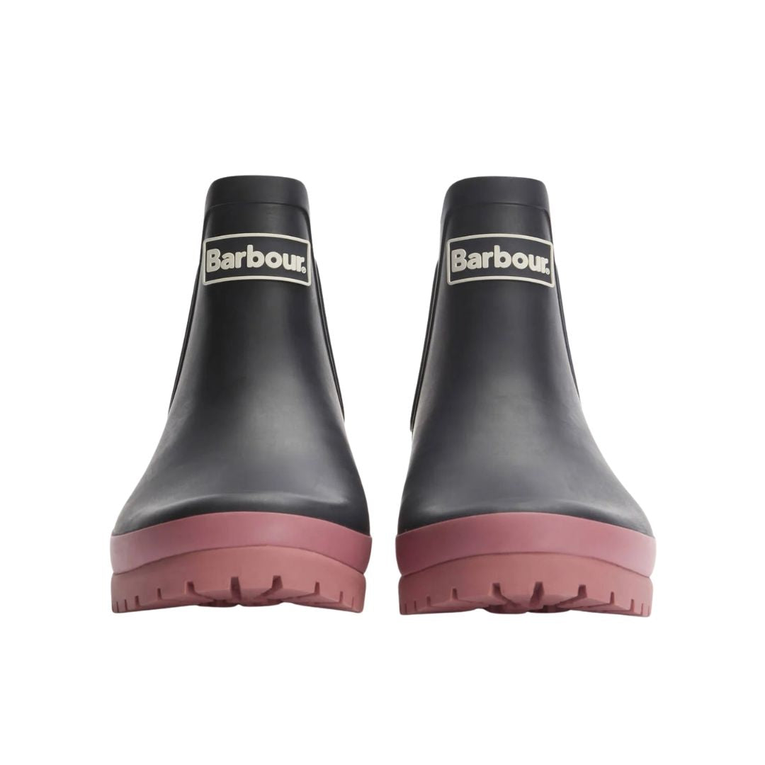 Barbour Women's Mallow Chelsea Wellington Boots in Navy and Cherry Blossom
