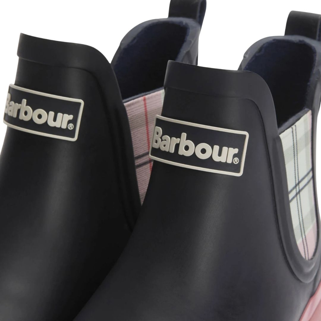 Barbour Women's Mallow Chelsea Wellington Boots in Navy and Cherry Blossom