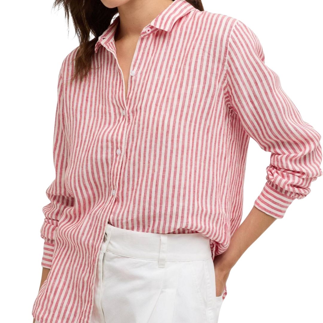 Barbour Women's Marine Relaxed Long-Sleeved Shirt in Poppy Red Stripe