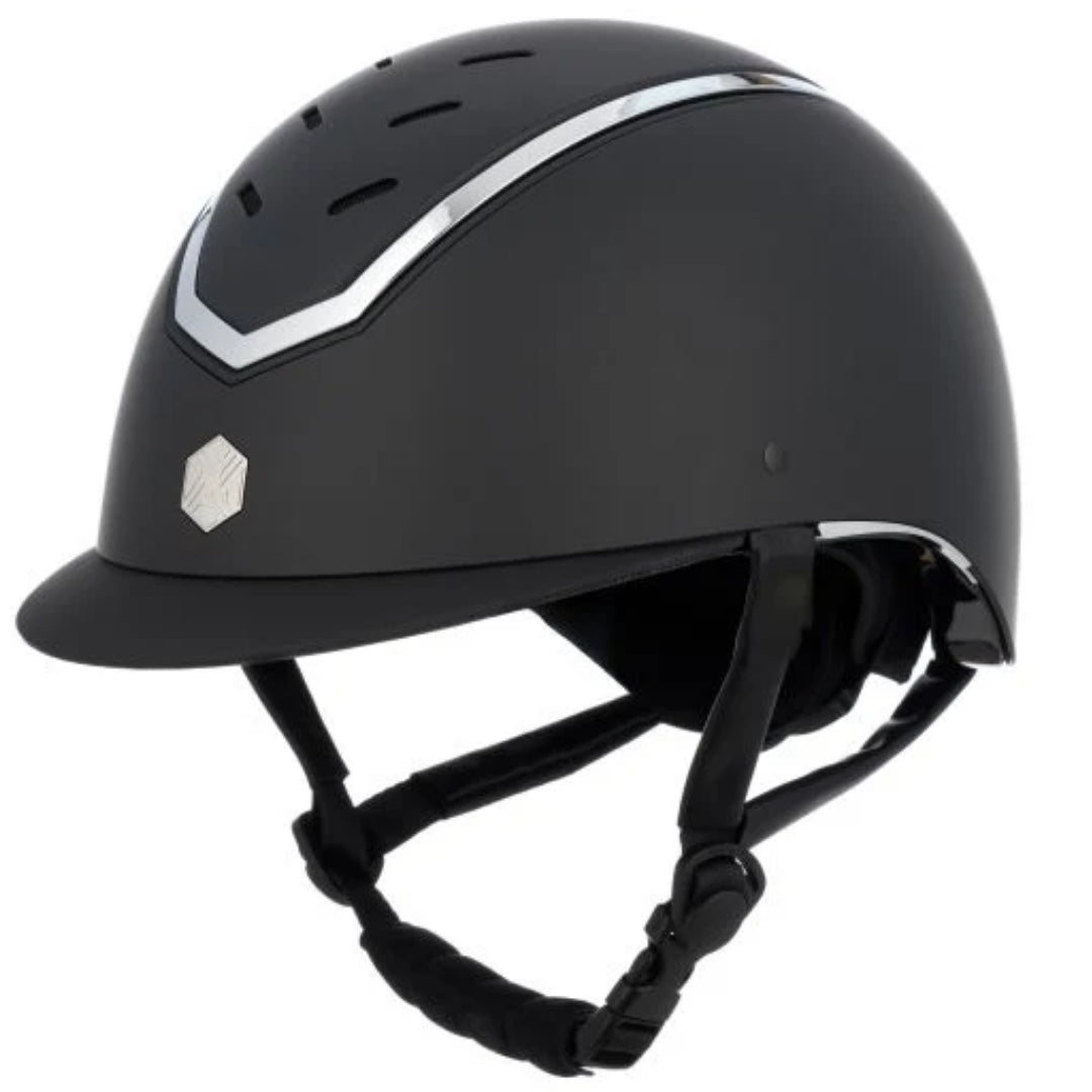 Charles Owen Kylo Helmet in Black Matte & Silver Chrome