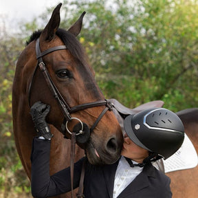 Charles Owen Kylo Helmet in Black Matte & Silver Chrome