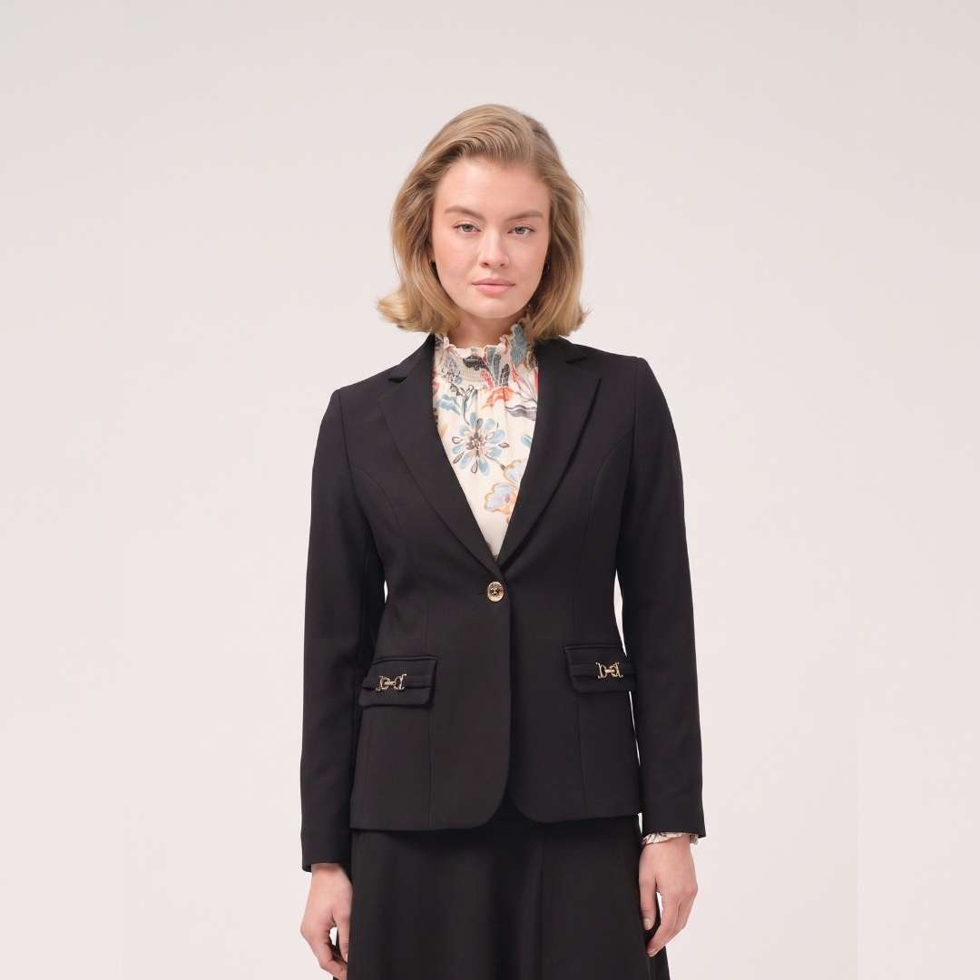 Cristina Barros Blazer with Pocket Appliques in Black