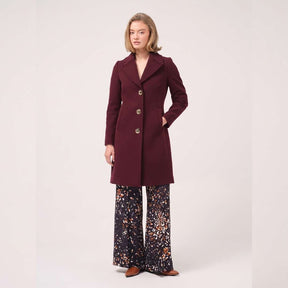 Cristina Barros Fitted Midi Coat in Bordeaux