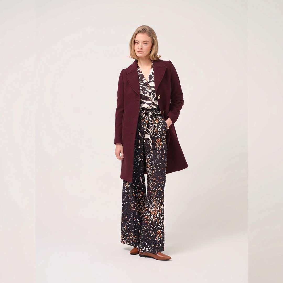 Cristina Barros Fitted Midi Coat in Bordeaux