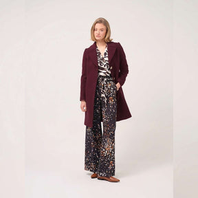 Cristina Barros Fitted Midi Coat in Bordeaux