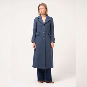 Cristina Barros Herringbone Wool Overcoat in Navy