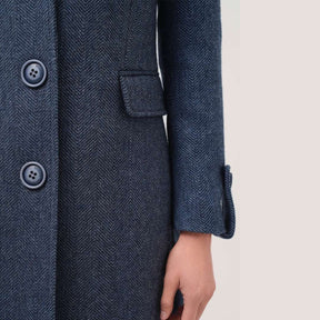 Cristina Barros Herringbone Wool Overcoat in Navy