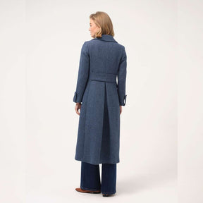 Cristina Barros Herringbone Wool Overcoat in Navy