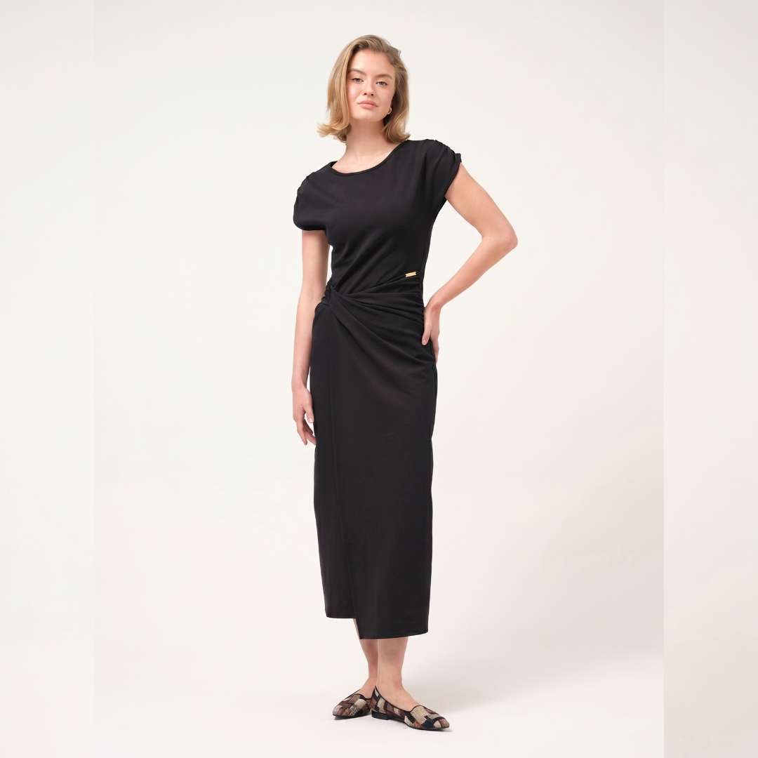 Cristina Barros Long Knit Wrap Dress in Black