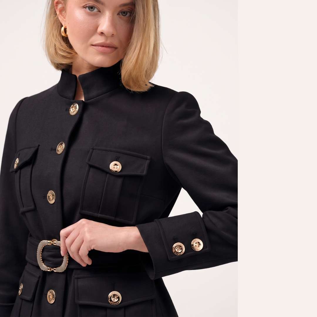 Cristina Barros Long Military Coat in Black