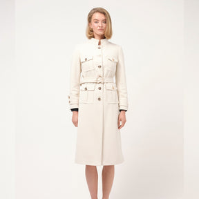 Cristina Barros Long Military Coat in Pearl