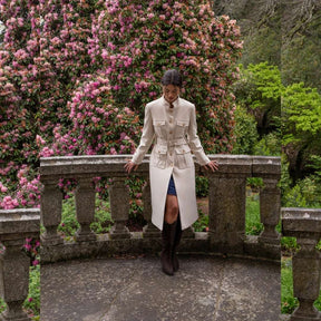 Cristina Barros Long Military Coat in Pearl
