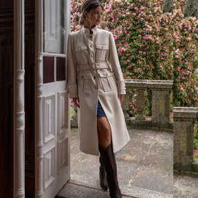 Cristina Barros Long Military Coat in Pearl