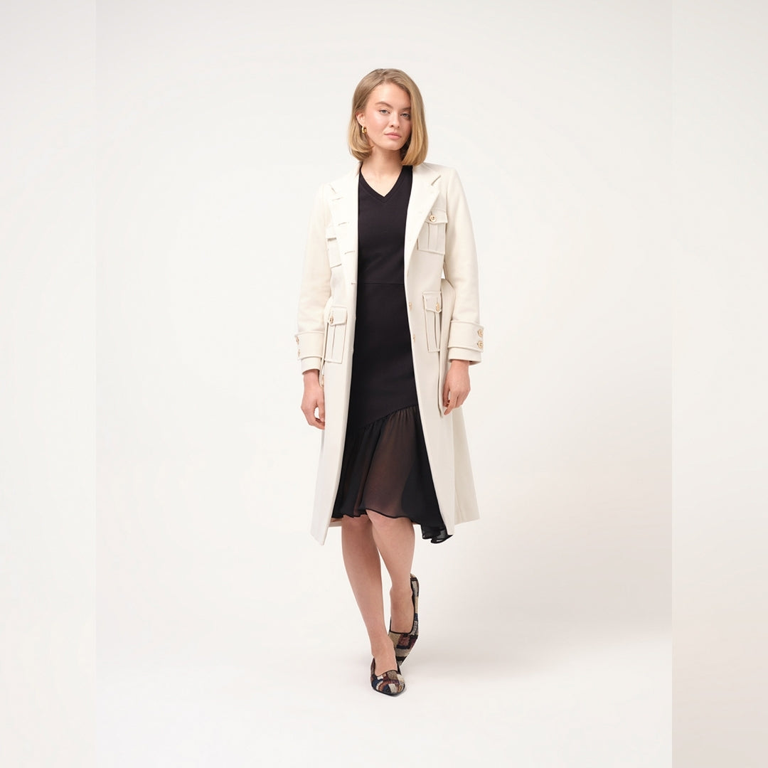 Cristina Barros Long Military Coat in Pearl