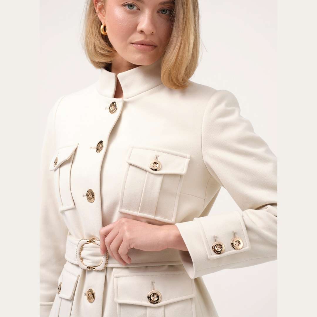 Cristina Barros Long Military Coat in Pearl