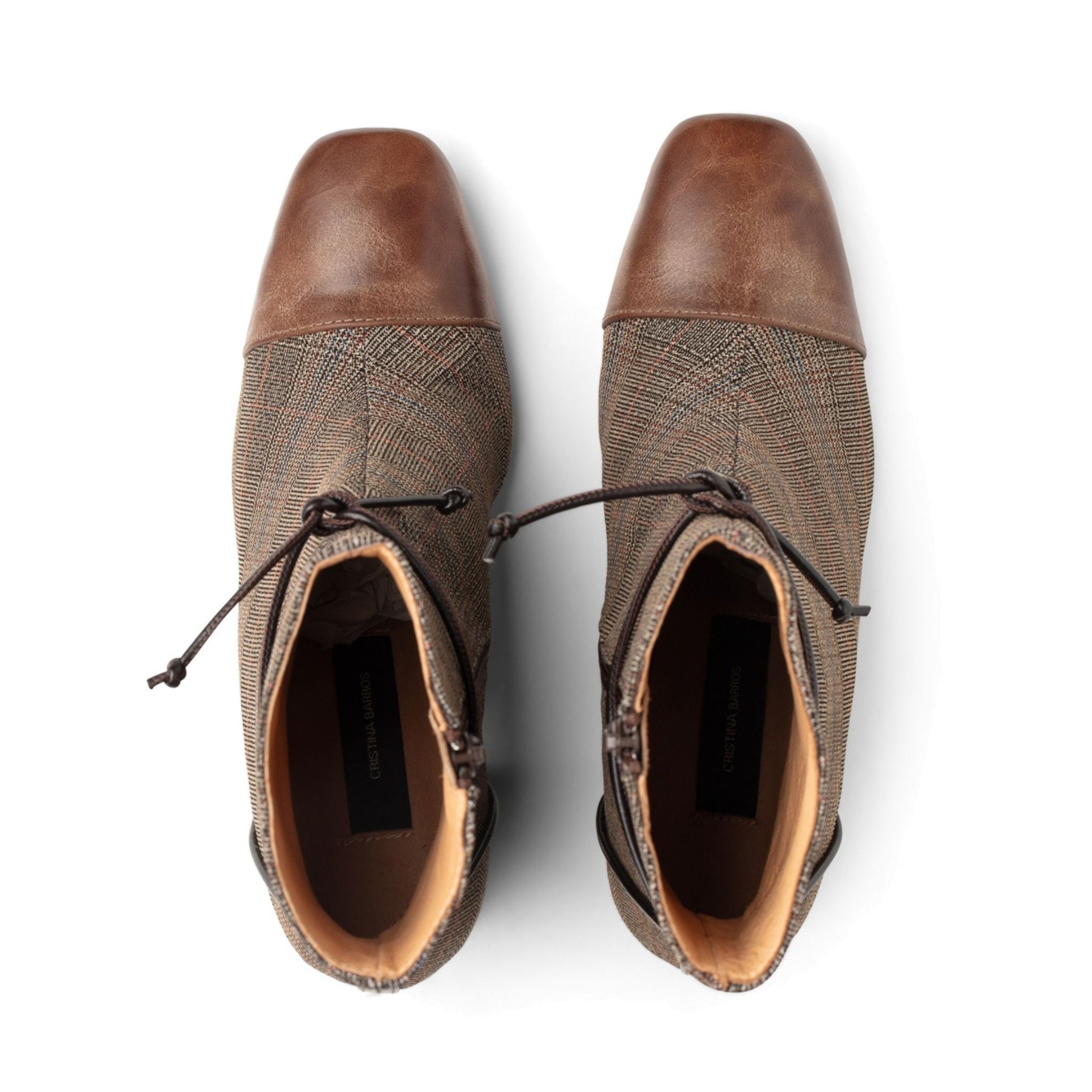 Cristina Barros Plaid Ankle Boots in Brown