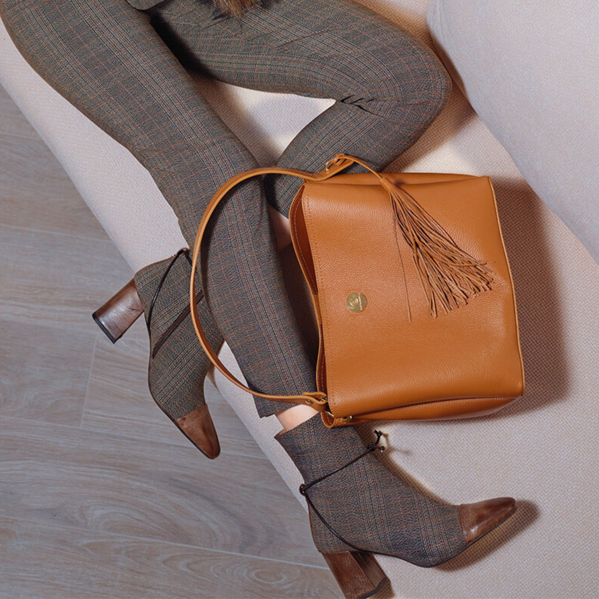 Cristina Barros Plaid Ankle Boots in Brown