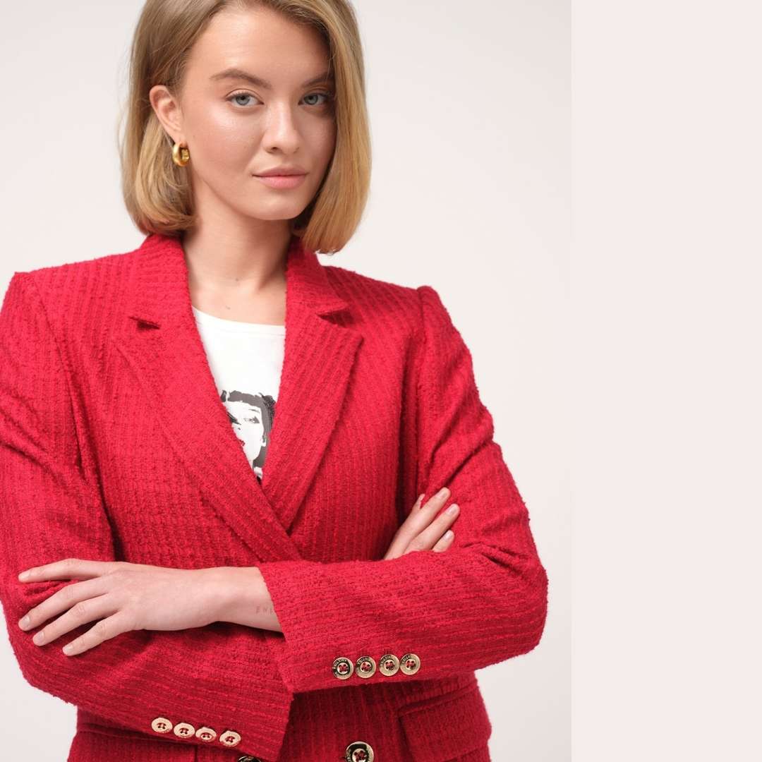 Cristina Barros Tweed Blazer in Red