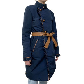 Cristina Barros Women's Belted Coat with Frill in Navy