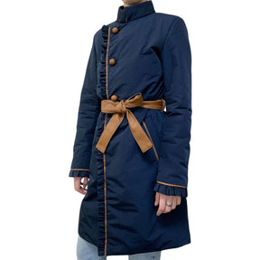 Cristina Barros Women's Belted Coat with Frill in Navy