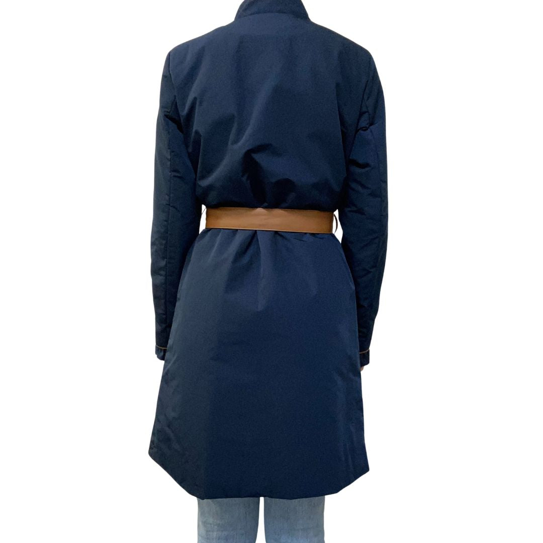 Cristina Barros Women's Belted Coat with Frill in Navy