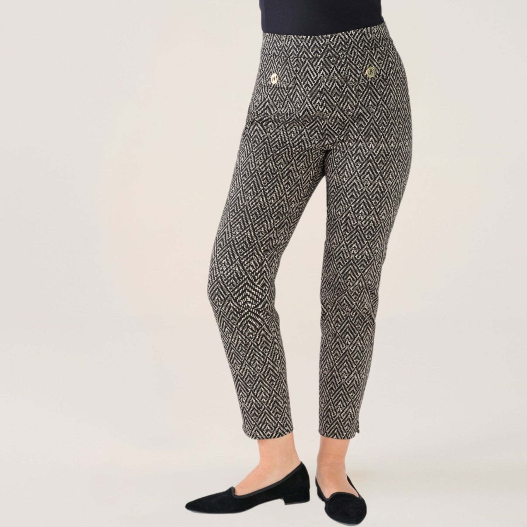 Cristina Barros Women's Classic Printed Trousers with Front Panels in Grey