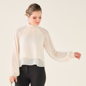 Cristina Barros Women's Elastic Chiffon Blouse in Pearl