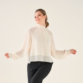 Cristina Barros Women's Elastic Chiffon Blouse in Pearl