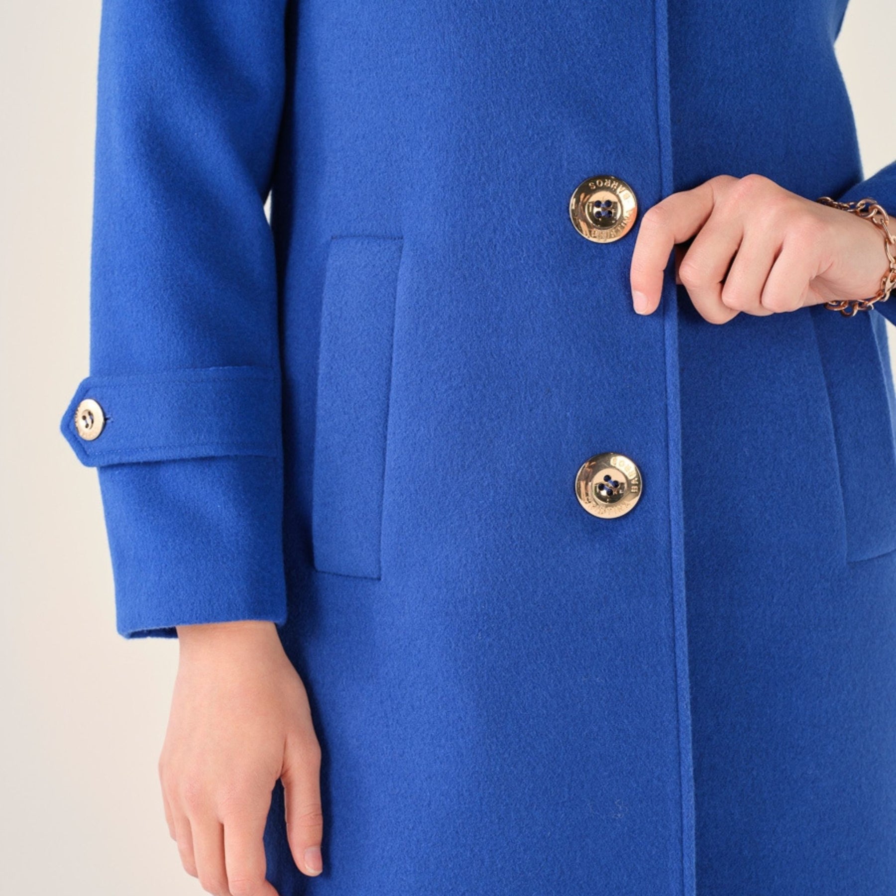 Cristina Barros Women's Long Coat in Indigo Blue with Clasps