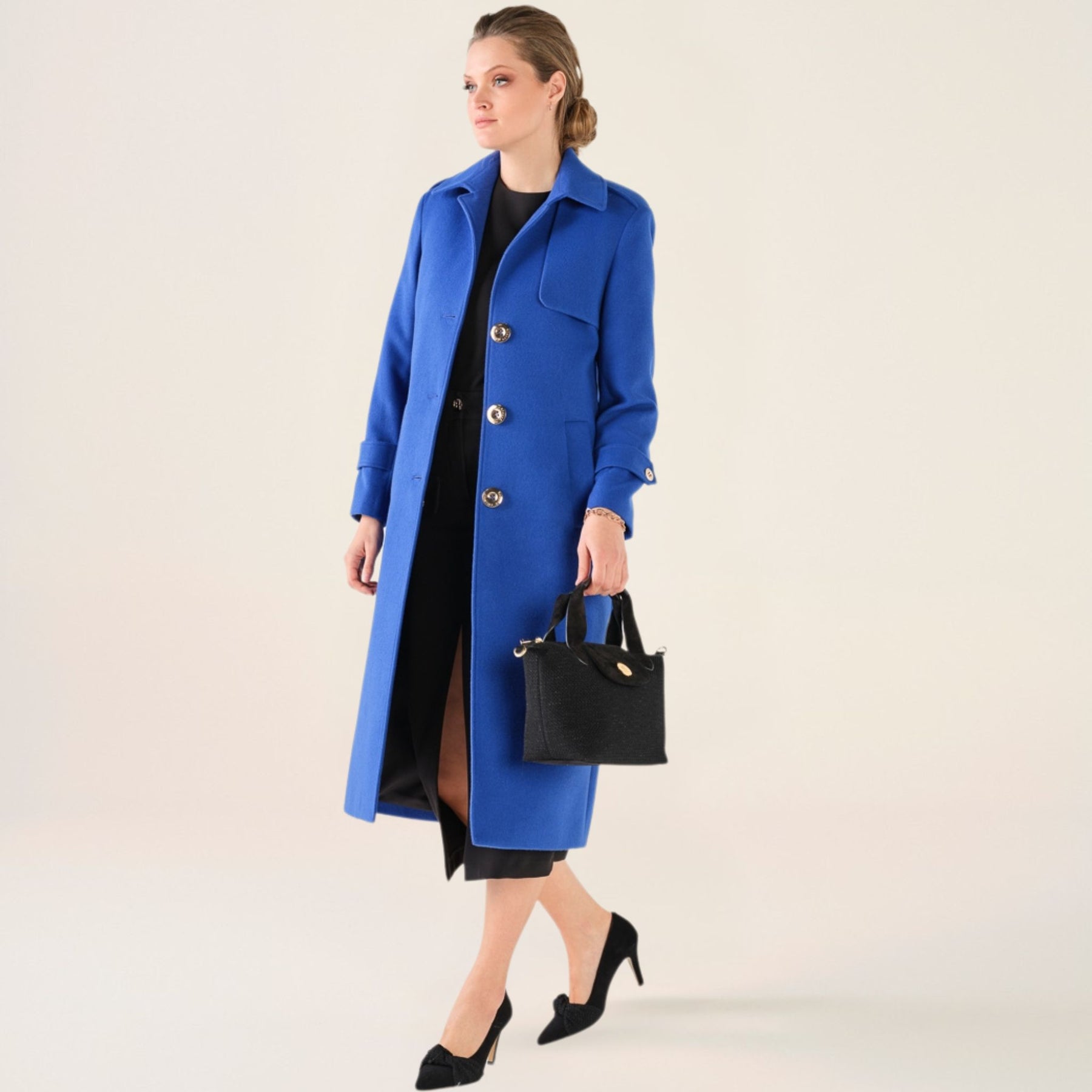 Cristina Barros Women's Long Coat in Indigo Blue with Clasps