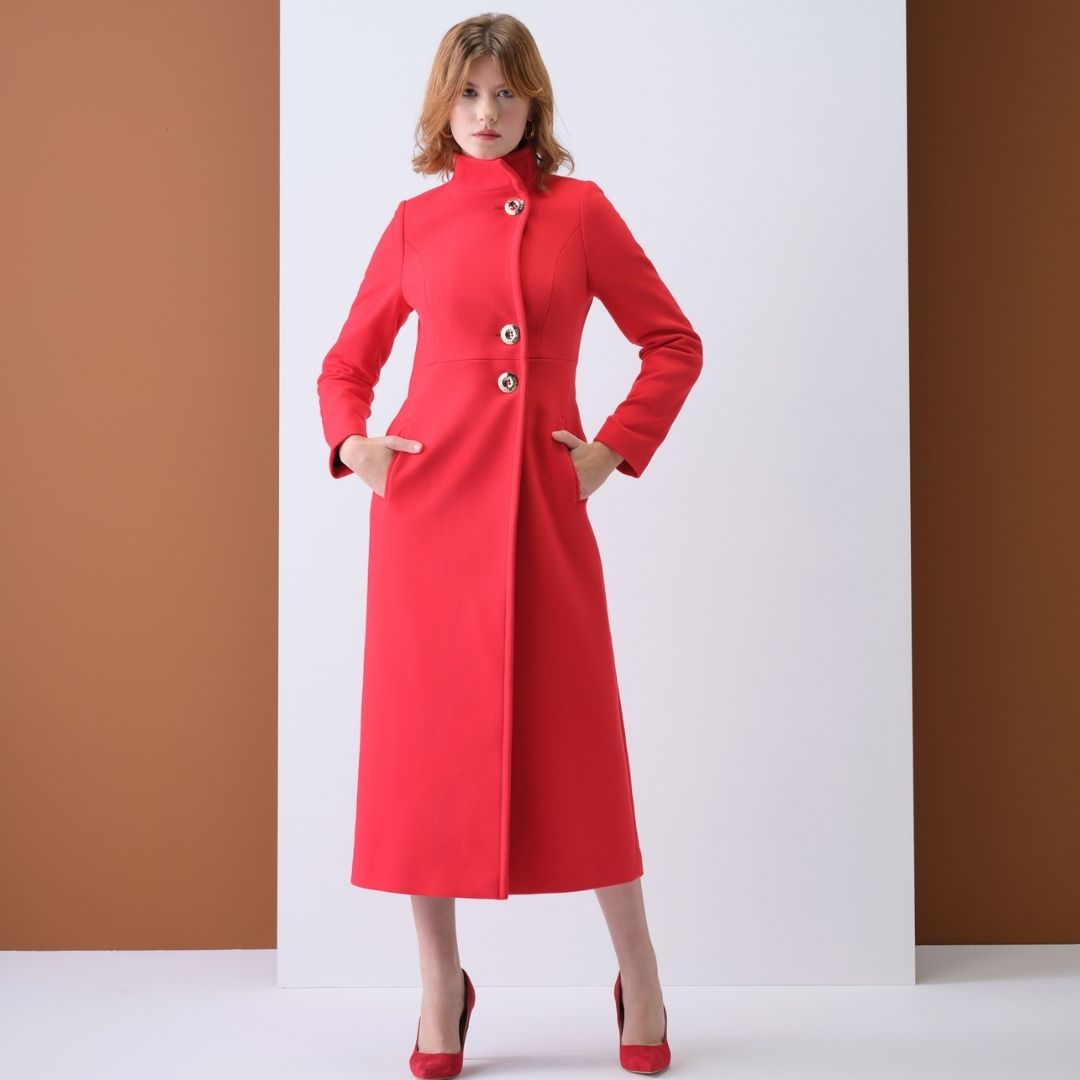 Cristina Barros Women's Long Coat in Red