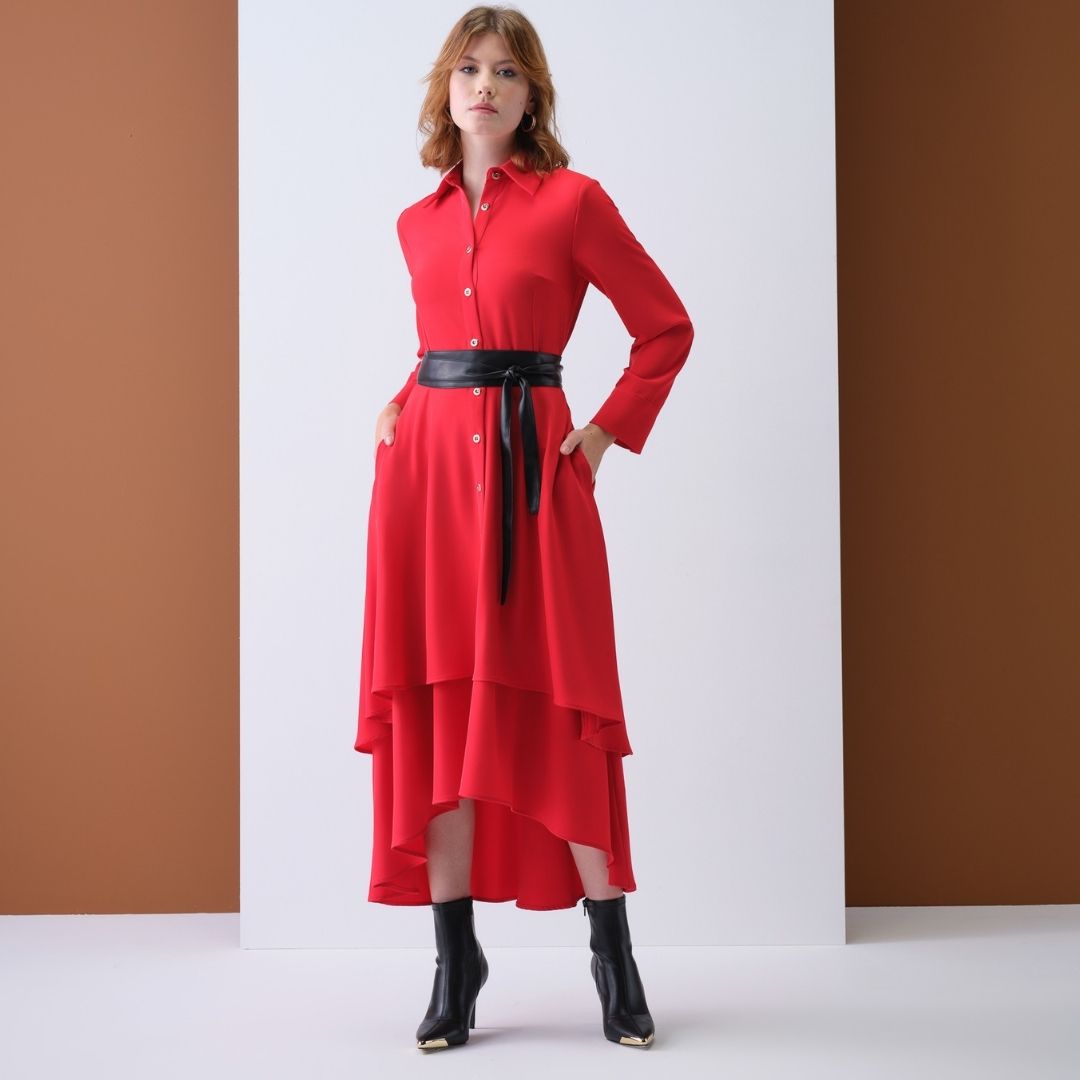 Cristina Barros Women's Long Shirt Dress in Red