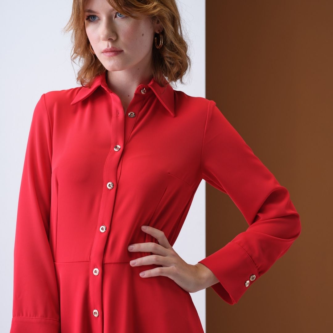 Cristina Barros Women's Long Shirt Dress in Red