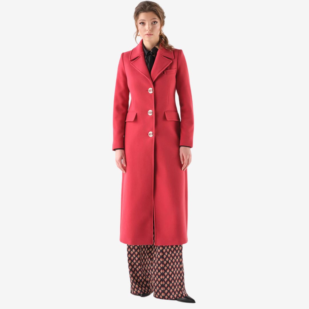 Cristina Barros Women's Long Militaly Coat in Red