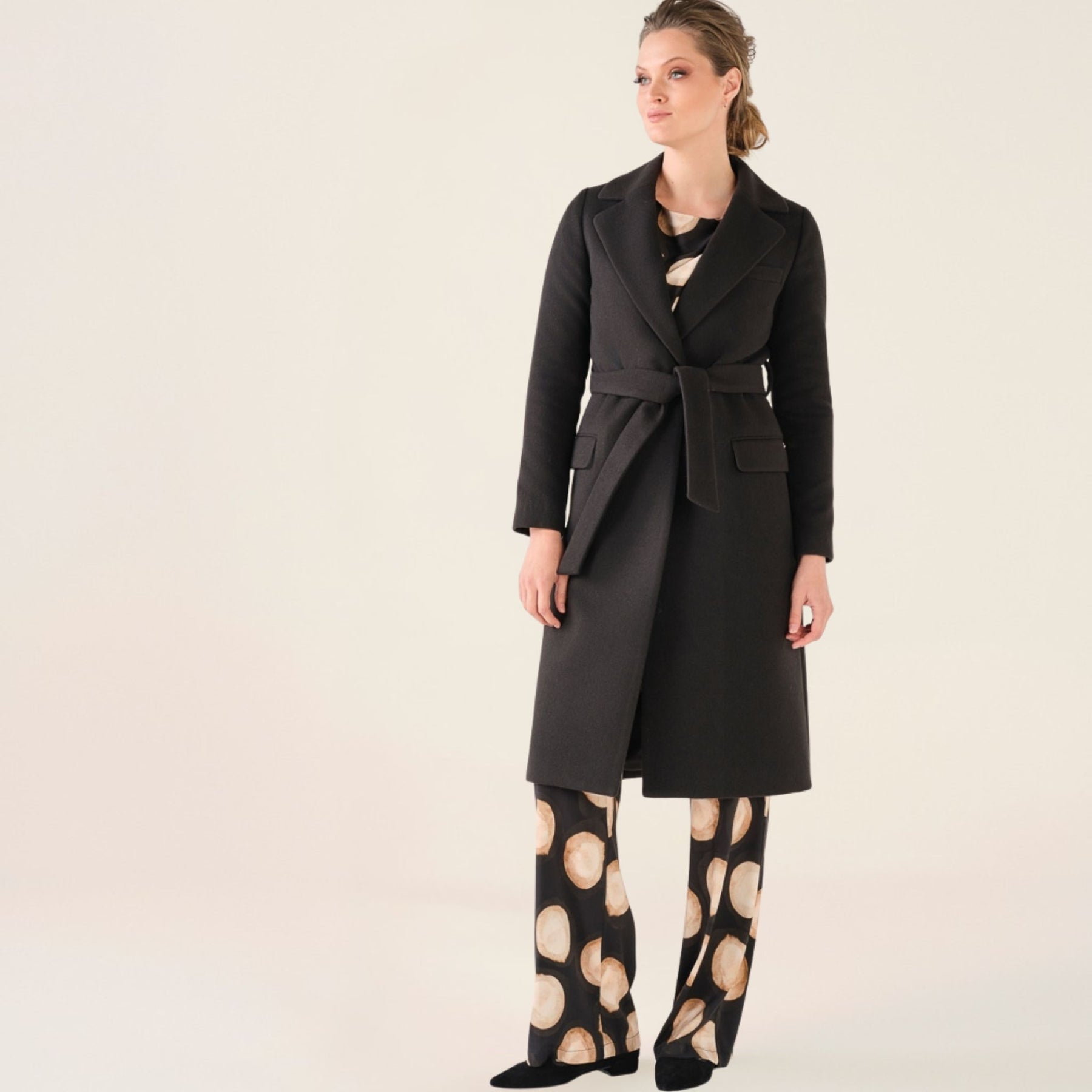 Cristina Barros Women's Midi Coat in Black with Double-Breasted Closure