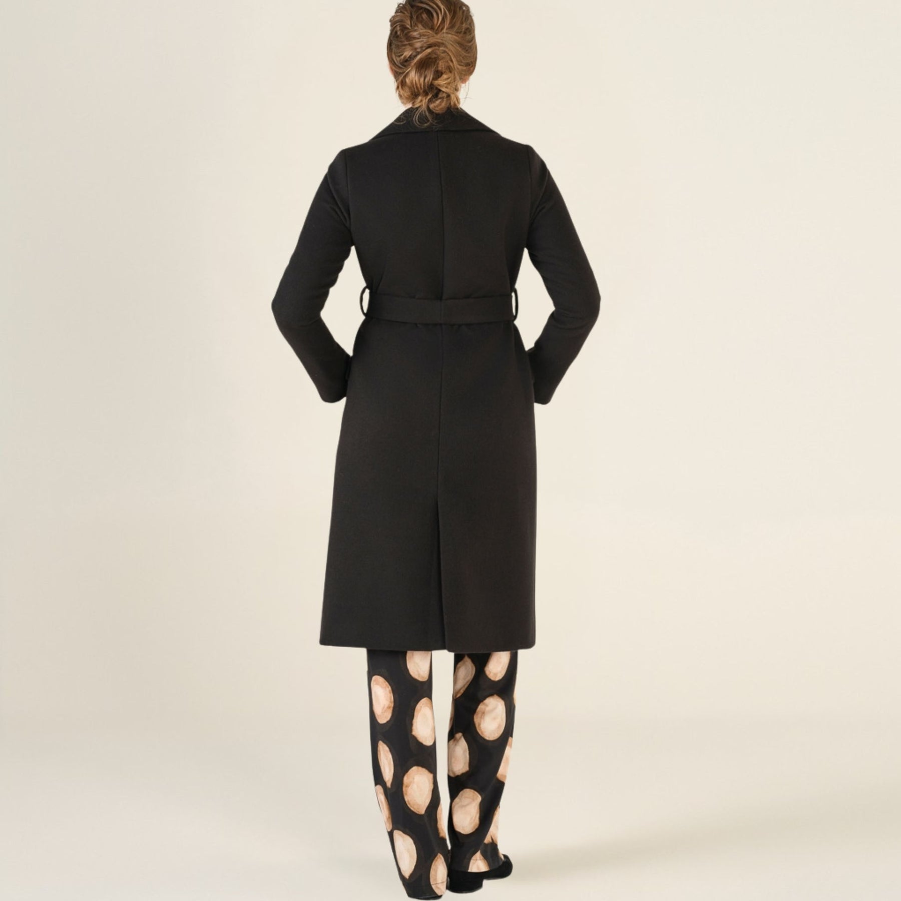 Cristina Barros Women's Midi Coat in Black with Double-Breasted Closure