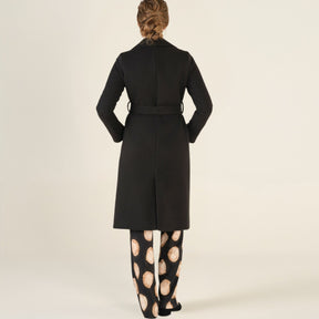Cristina Barros Women's Midi Coat in Black with Double-Breasted Closure