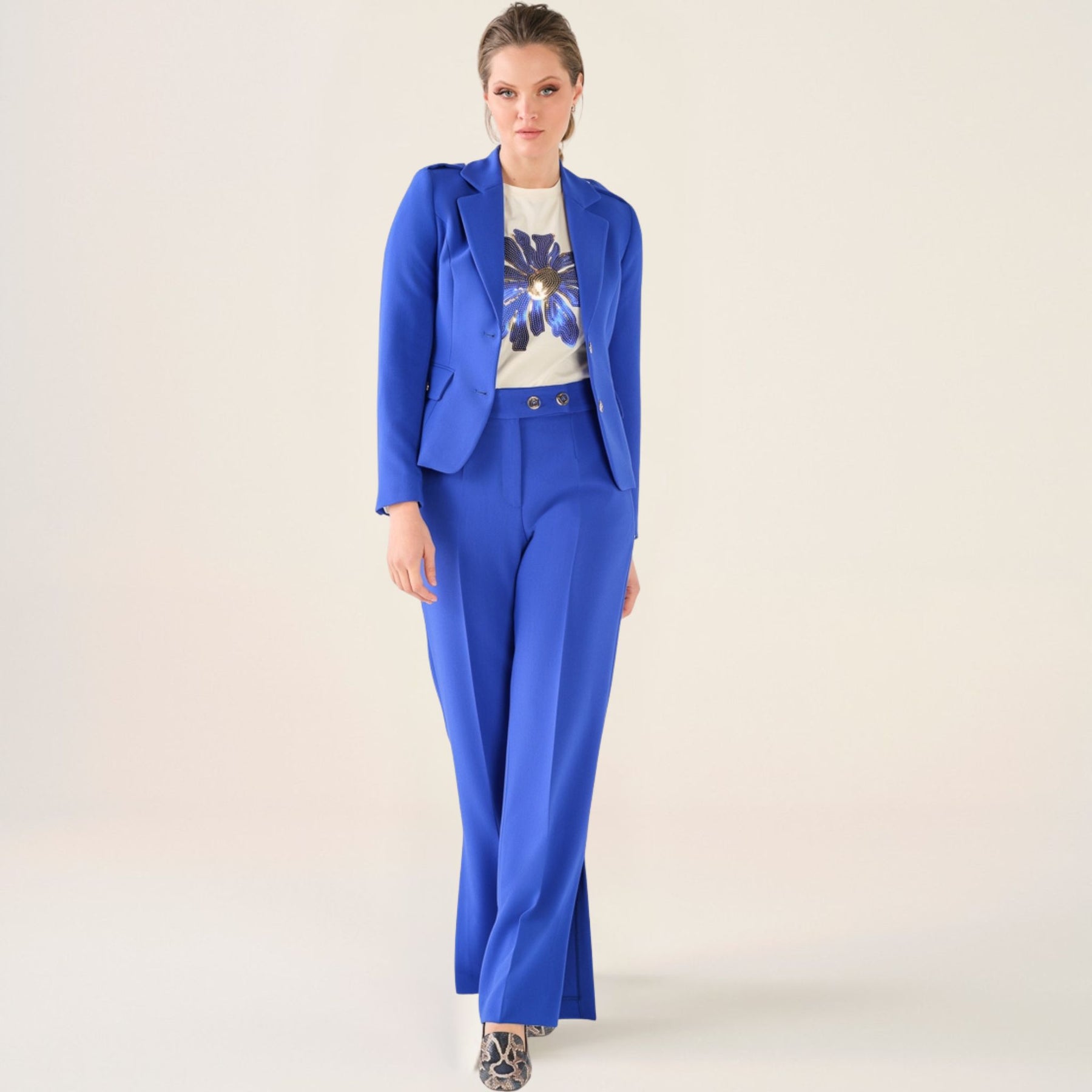 Cristina Barros Women's Plain Wide Trousers in Indigo