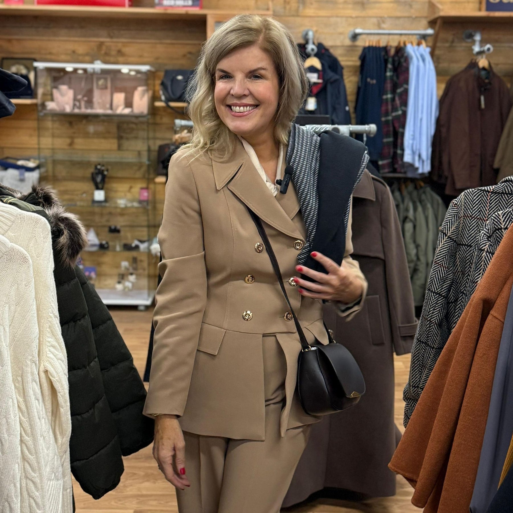 Cristina Barros Women's Waisted Blazer in Camel with Peplum