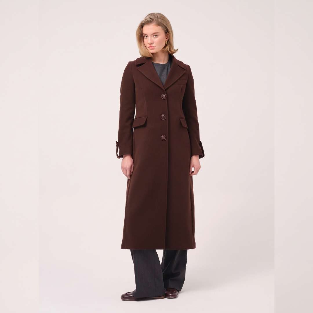 Cristina Barros Woven Overcoat in Brown